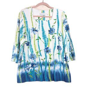 Alfred Dunner Floral Tunic Women’s XL Multi Square Neck Tropical Coastal Casual